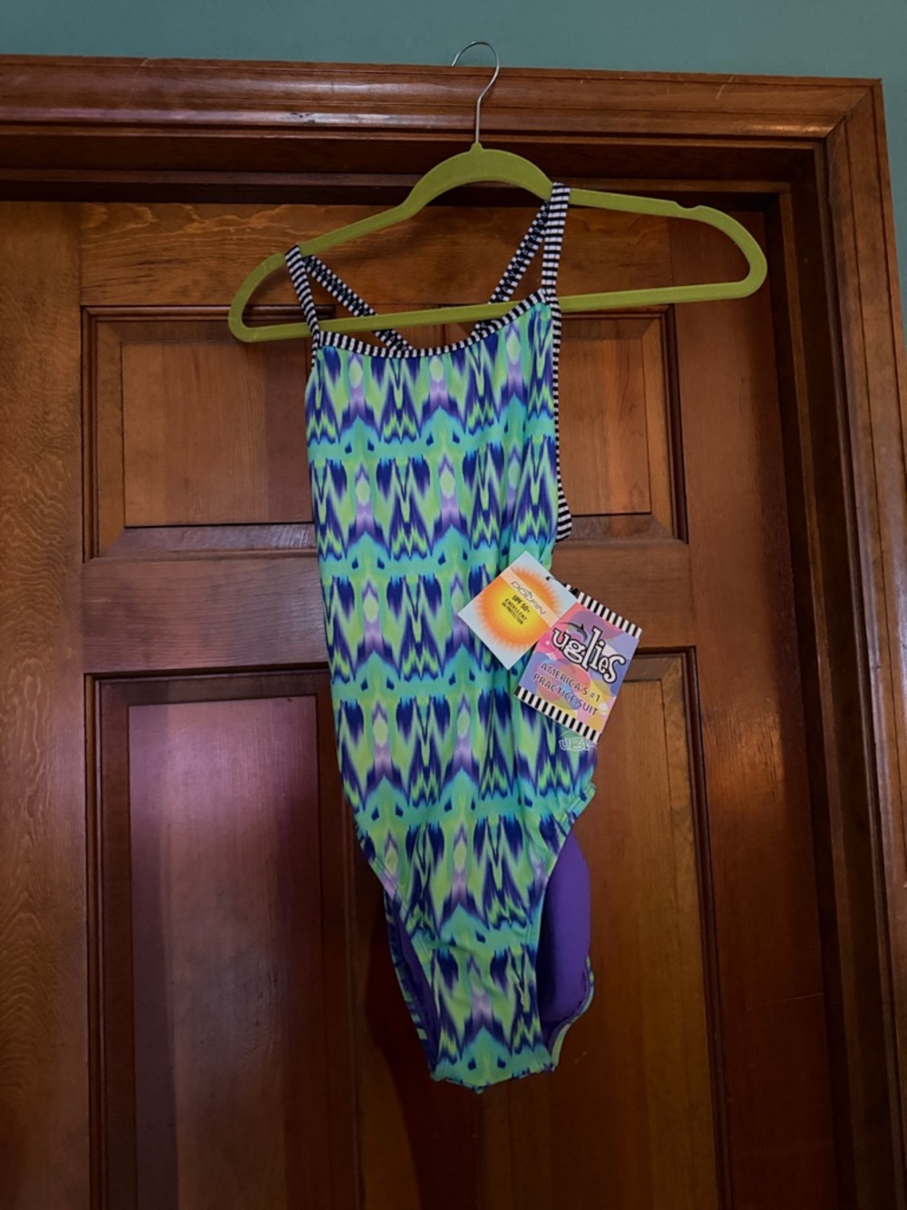 Girls' Aztec Print One-Piece Swimsuit - Green & Purple